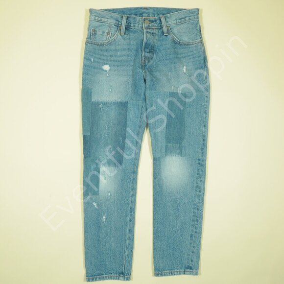 Levis 501 CT Selvedge Jeans Womens 24 Blue Patchwork Denim READ - Picture 2 of 8